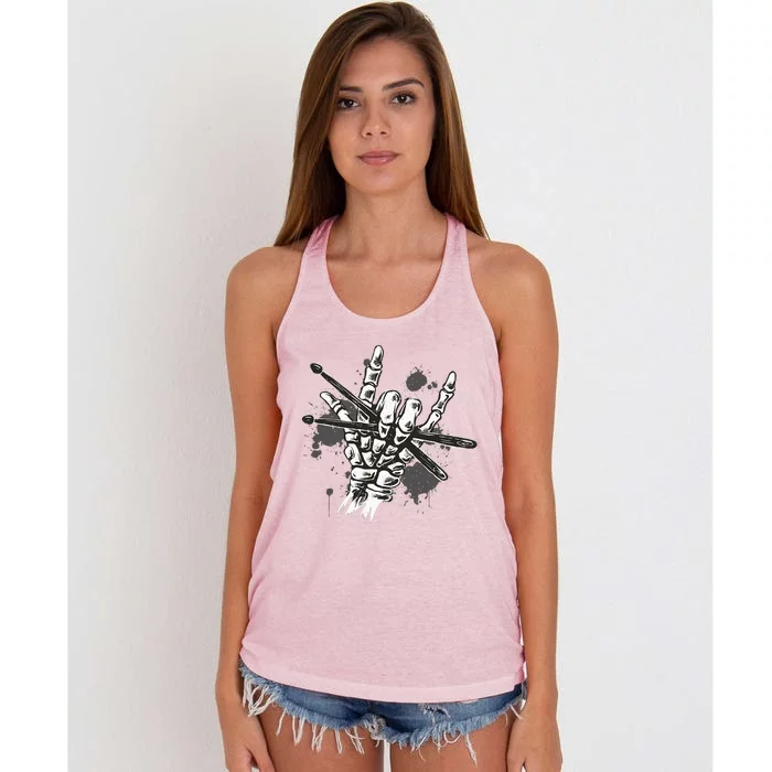 Lets Rock Rock N Roll Guitar Retro Skeleton Women's Knotted Racerback Tank