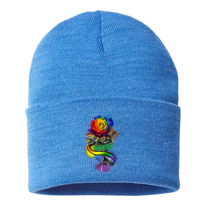 Lgbt Rose Rainbow Gay Pride Rose Flowers Floral Lgbt Flag Gift Sustainable Knit Beanie