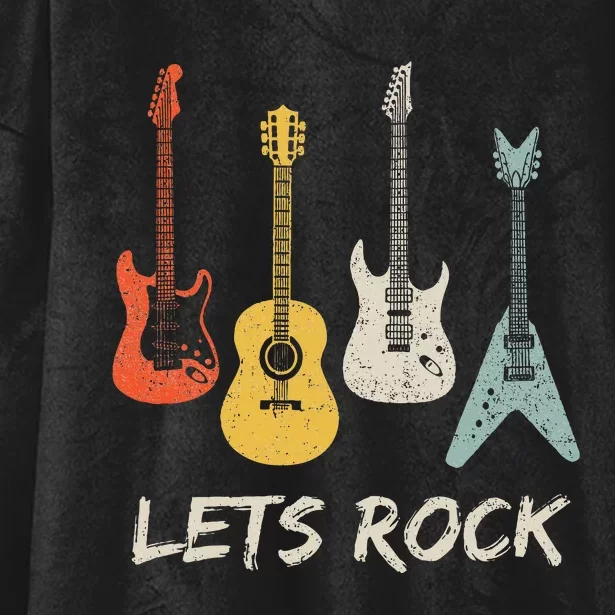 Lets Rock Rock N Roll Guitar Retro Gift Women Hooded Wearable Blanket