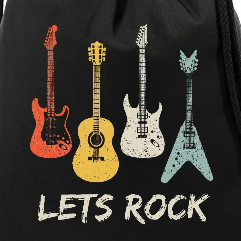 Lets Rock Rock N Roll Guitar Retro Gift Women Drawstring Bag