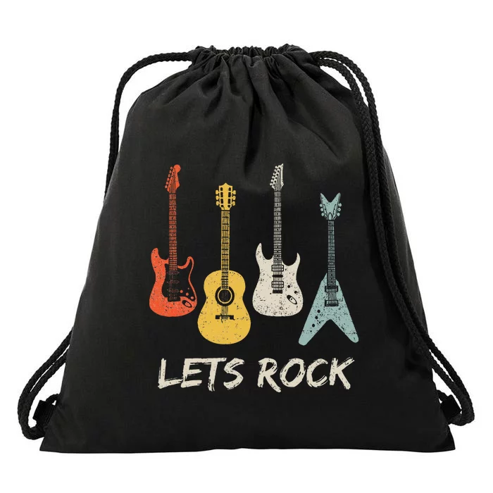 Lets Rock Rock N Roll Guitar Retro Gift Women Drawstring Bag