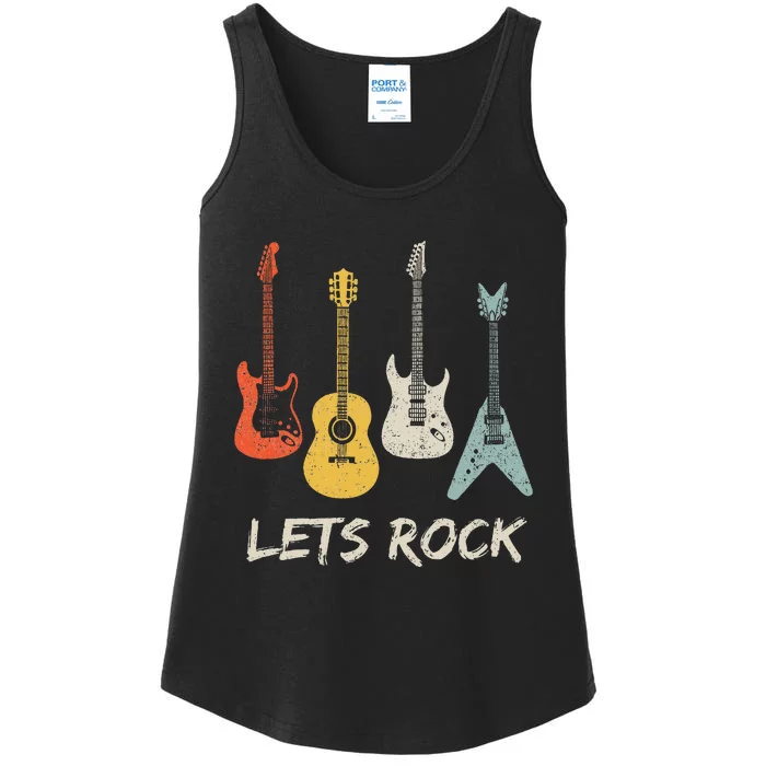 Lets Rock Rock N Roll Guitar Retro Gift Women Ladies Essential Tank