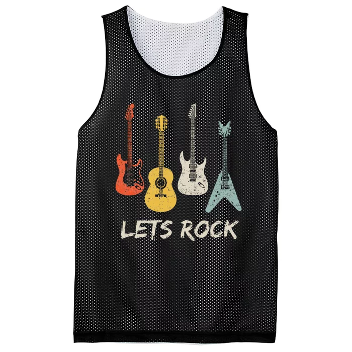 Lets Rock Rock N Roll Guitar Retro Gift Women Mesh Reversible Basketball Jersey Tank