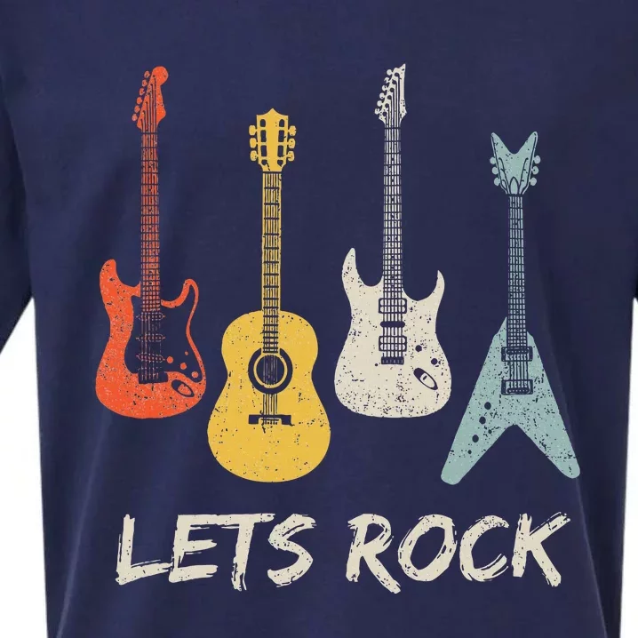 Lets Rock Rock N Roll Guitar Retro Gift Women Sueded Cloud Jersey T-Shirt