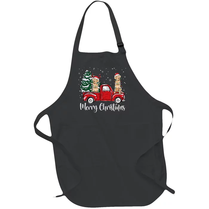 Labrador Retriever Riding Red Truck Merry Christmas Pajama Full-Length Apron With Pocket