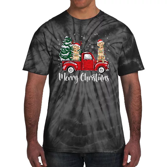 Labrador Retriever Riding Red Truck Merry Christmas Pajama Tie-Dye T-Shirt