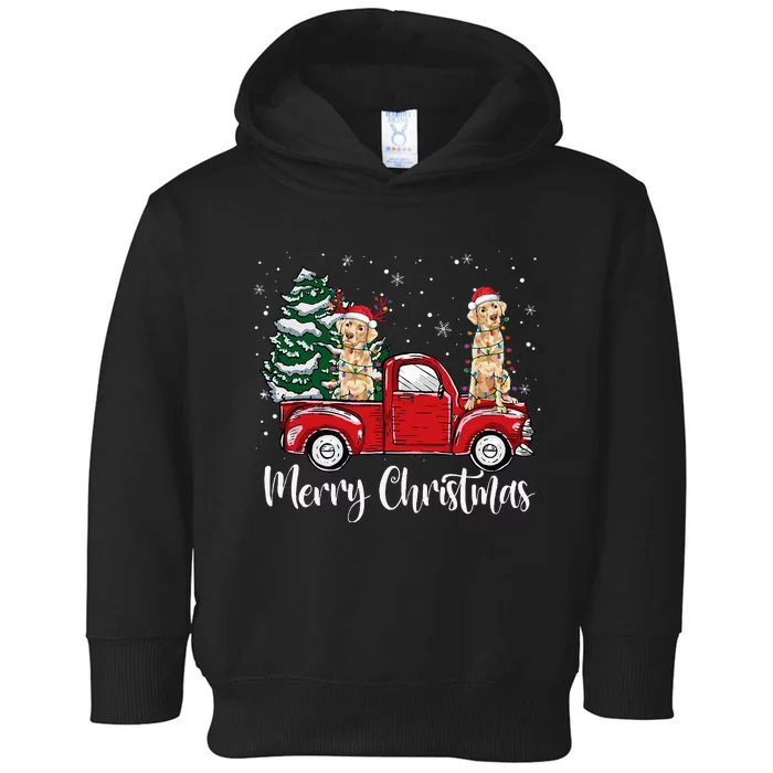 Labrador Retriever Riding Red Truck Merry Christmas Pajama Toddler Hoodie