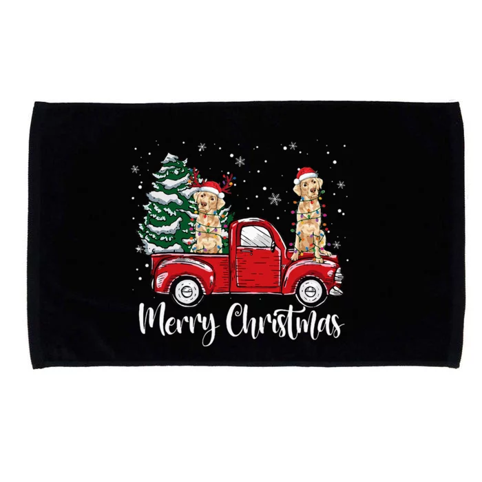 Labrador Retriever Riding Red Truck Merry Christmas Pajama Microfiber Hand Towel