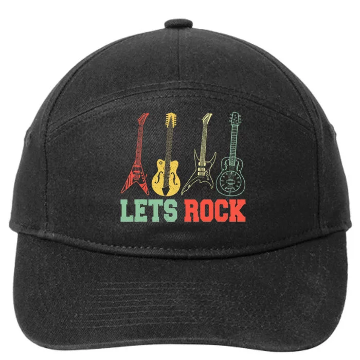 Lets Rock Rock N Roll Guitar Retro 7-Panel Snapback Hat