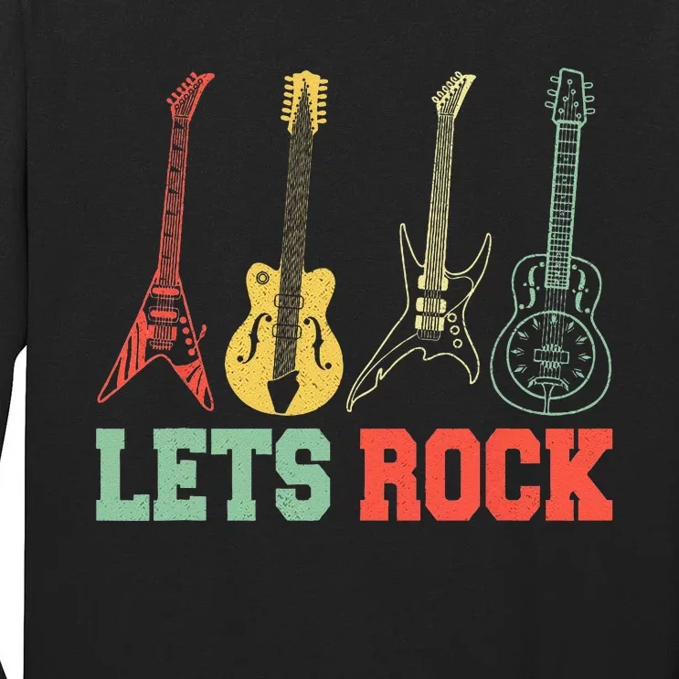 Lets Rock Rock N Roll Guitar Retro Tall Long Sleeve T-Shirt