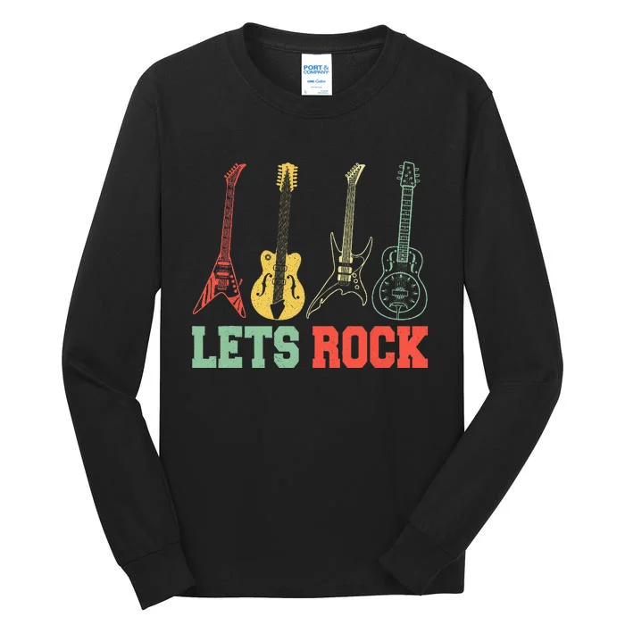 Lets Rock Rock N Roll Guitar Retro Tall Long Sleeve T-Shirt