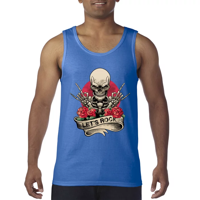 Lets Rock Rock And Roll Skeleton Hand Vintage Retro Rock Gift Tank Top