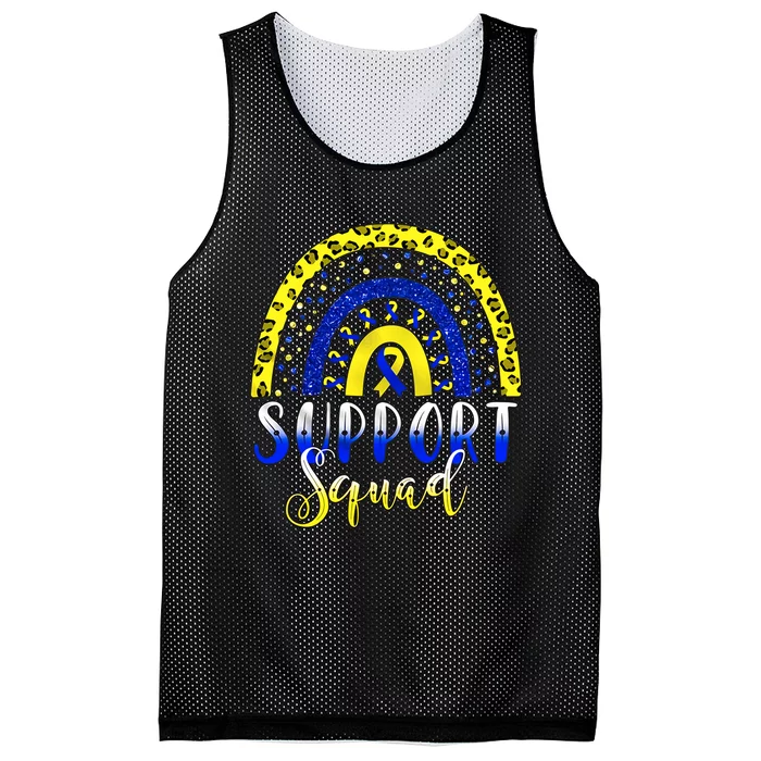 Leopard Rainbow Support Squad T21 Down Syndrome Boho Rainbow Yellow Blue Ribbon Mesh Reversible Basketball Jersey Tank