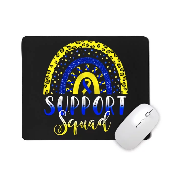 Leopard Rainbow Support Squad T21 Down Syndrome Boho Rainbow Yellow Blue Ribbon Mousepad