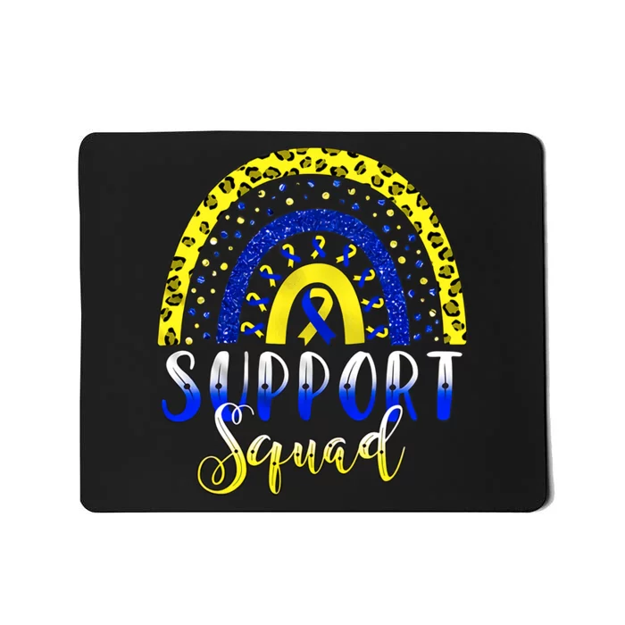 Leopard Rainbow Support Squad T21 Down Syndrome Boho Rainbow Yellow Blue Ribbon Mousepad