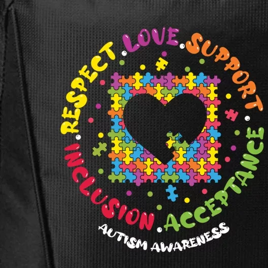 Love Respect Support Inclusion Acceptance Autism Awareness Gift City Backpack