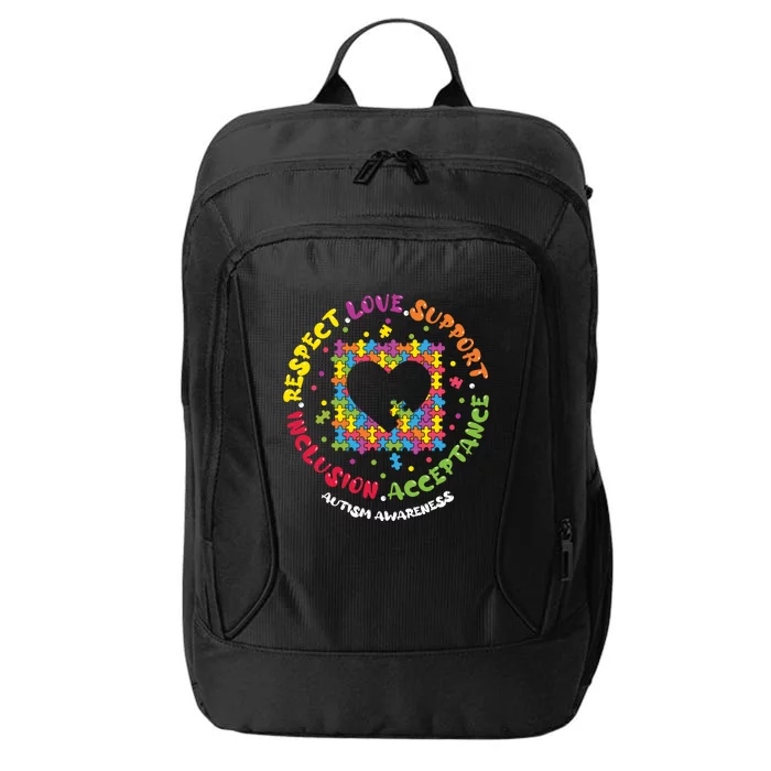 Love Respect Support Inclusion Acceptance Autism Awareness Gift City Backpack