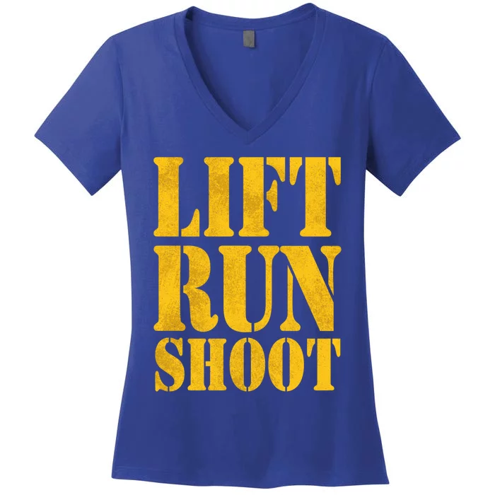 Lift Run Shoot Military Police Operator Fitness Gym Day Gift Women's V-Neck T-Shirt