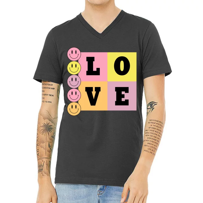 Love Retro Smile Face Cute Gift V-Neck T-Shirt