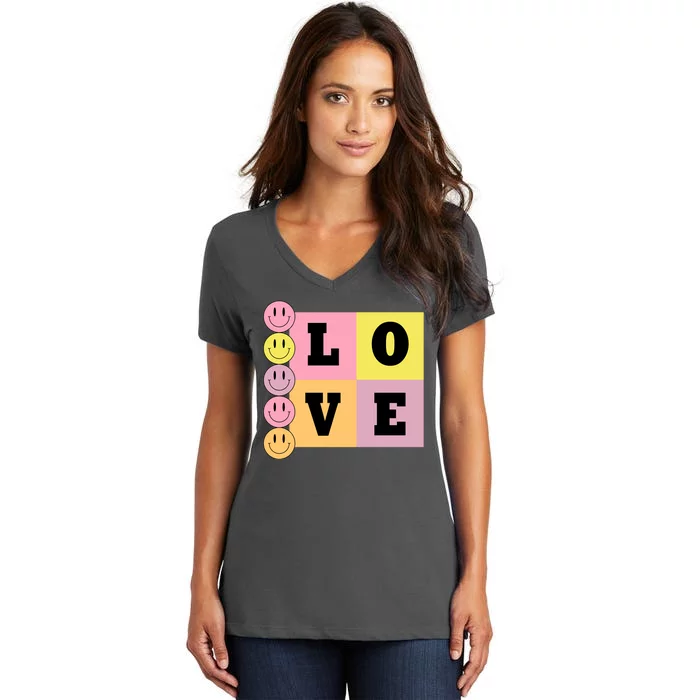 Love Retro Smile Face Cute Gift Women's V-Neck T-Shirt