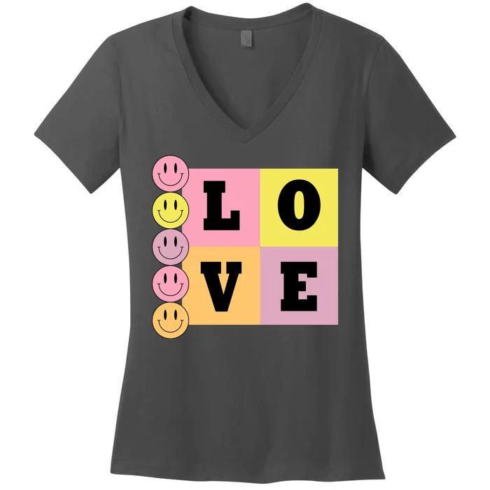 Love Retro Smile Face Cute Gift Women's V-Neck T-Shirt