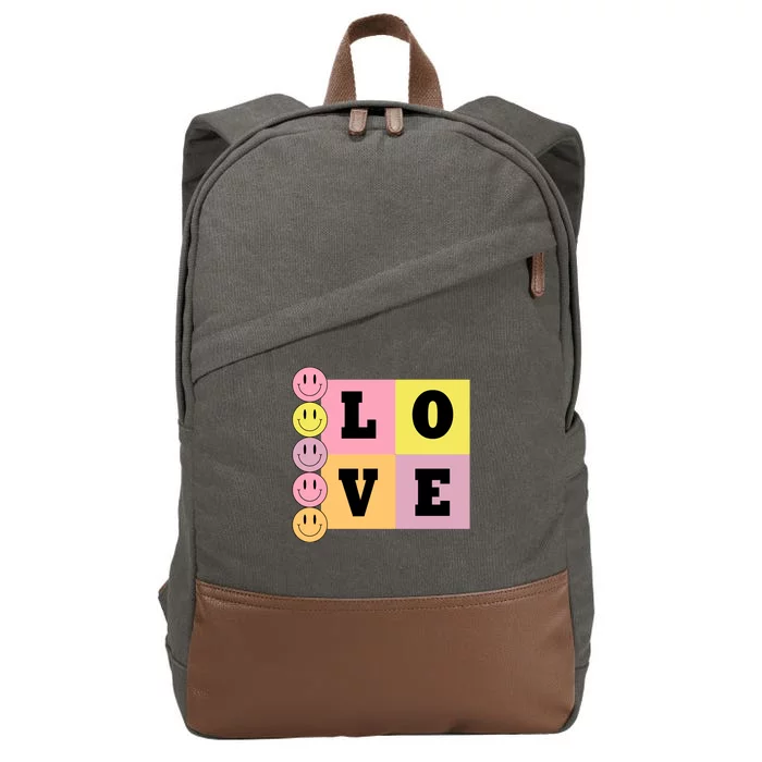 Love Retro Smile Face Cute Gift Cotton Canvas Backpack