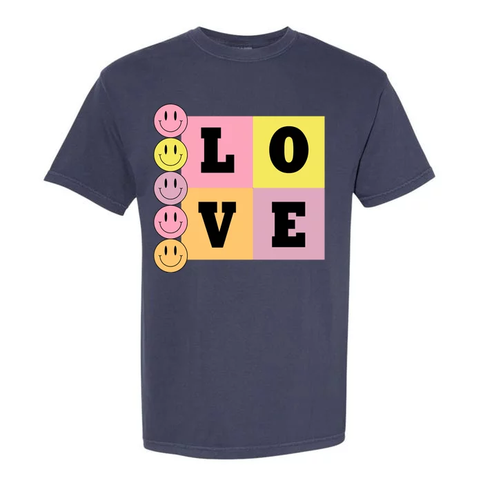 Love Retro Smile Face Cute Gift Garment-Dyed Heavyweight T-Shirt