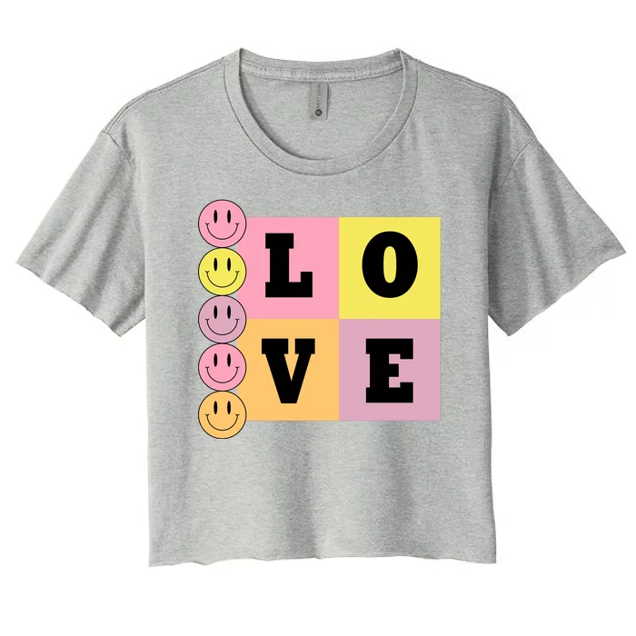 Love Retro Smile Face Cute Gift Women's Crop Top Tee