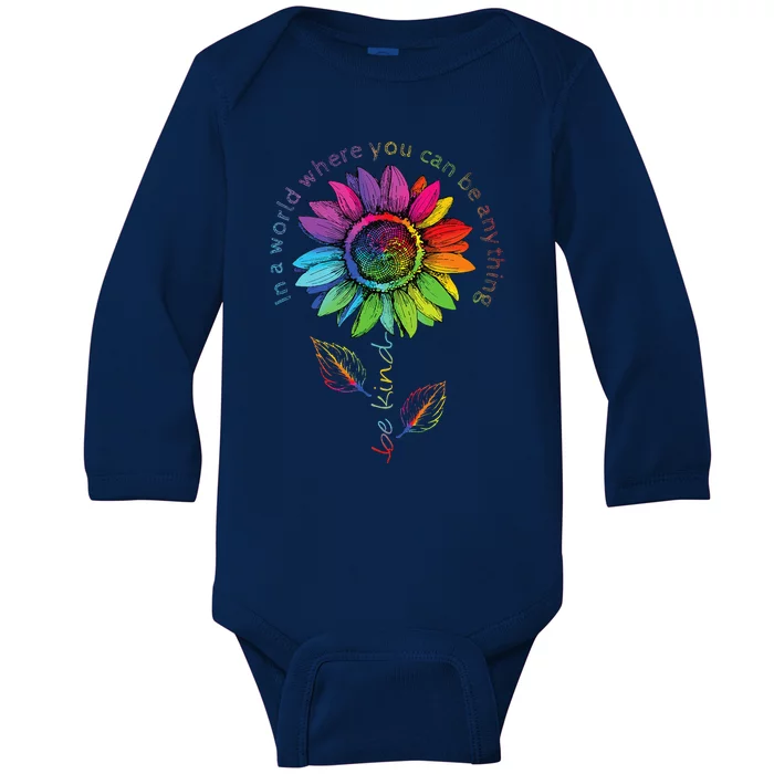 Lgbtq Rainbow Sunflower World Flower Pride Be Equality Kind Baby Long Sleeve Bodysuit