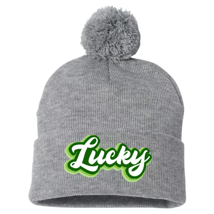 Lucky Retro St Patrick's Day Pom Pom 12in Knit Beanie