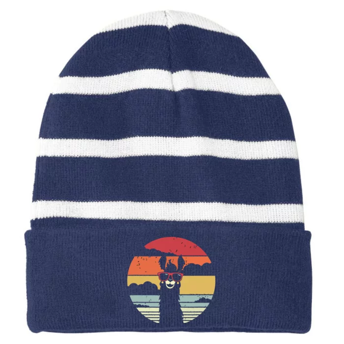 Llama Retro Style Alpaca Striped Beanie with Solid Band