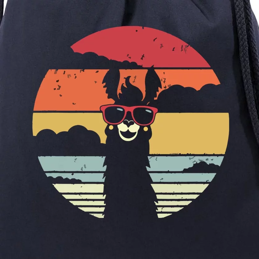 Llama Retro Style Alpaca Drawstring Bag