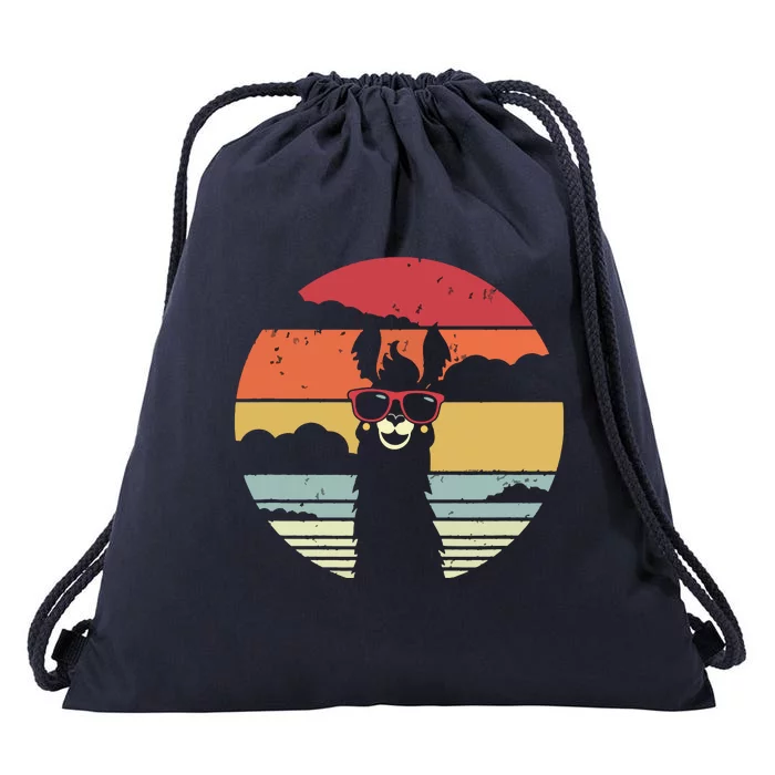 Llama Retro Style Alpaca Drawstring Bag