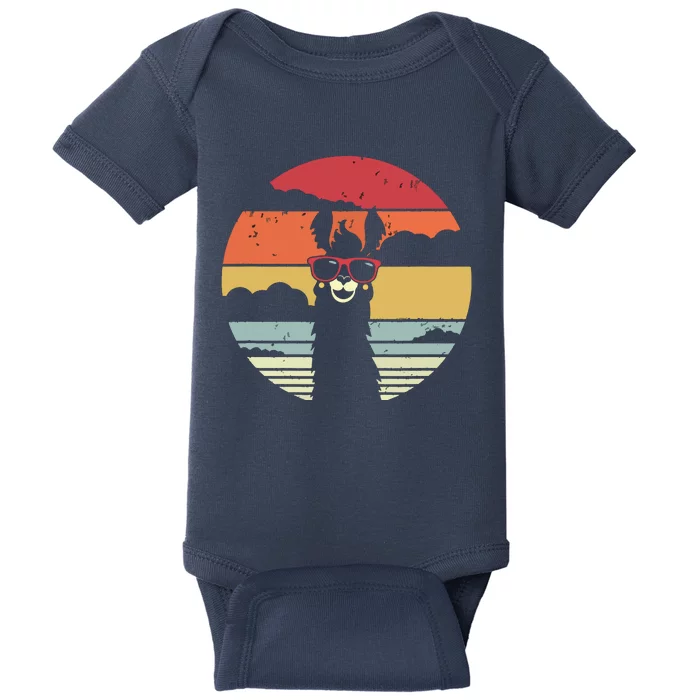 Llama Retro Style Alpaca Baby Bodysuit