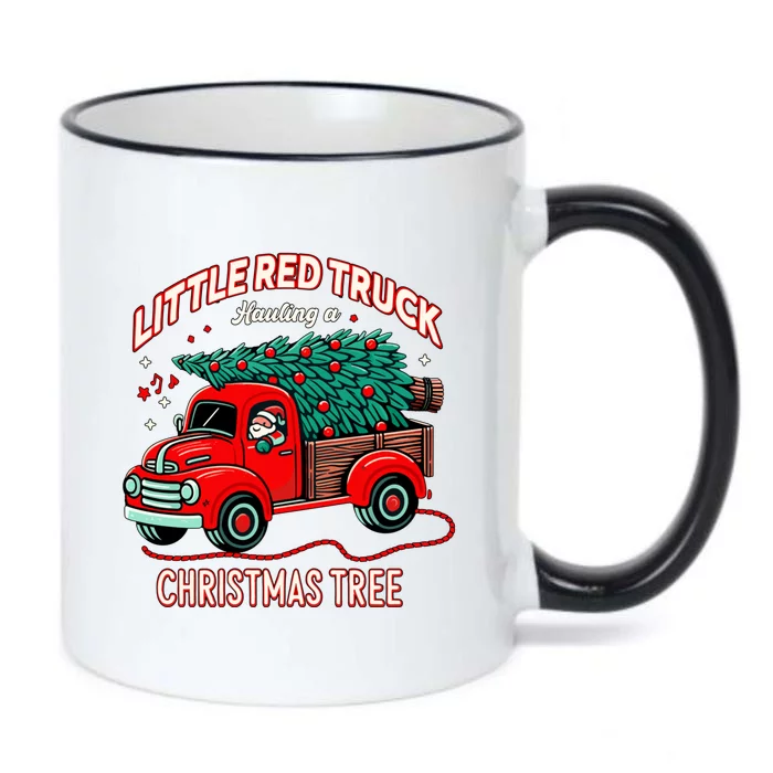 Little Red Truck Hauling A Christmas Tree Black Color Changing Mug