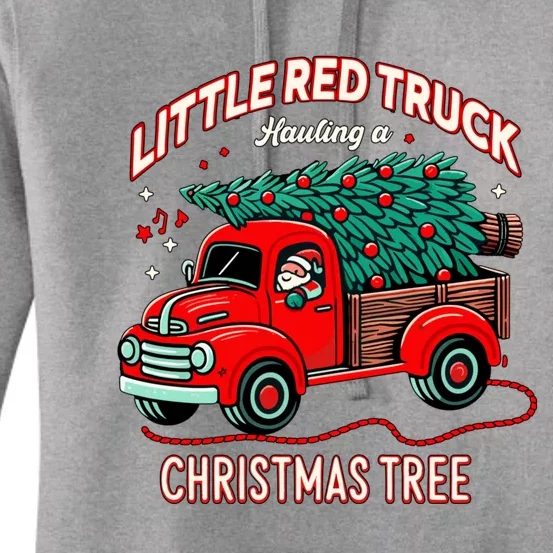 Little Red Truck Hauling A Christmas Tree Women's Pullover Hoodie