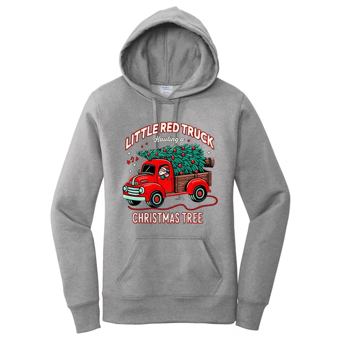 Little Red Truck Hauling A Christmas Tree Women's Pullover Hoodie