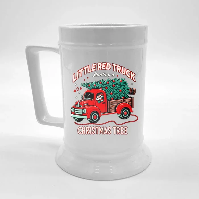 Little Red Truck Hauling A Christmas Tree Front & Back Beer Stein