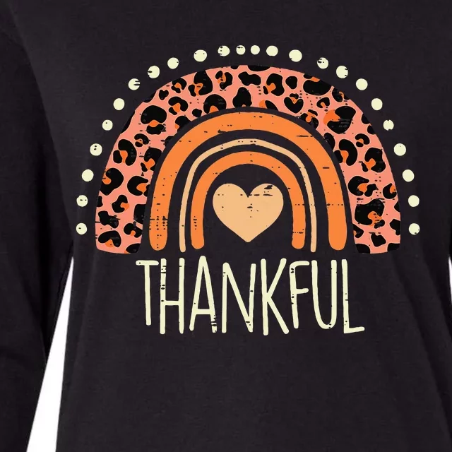 Leopard Rainbow Thankful Thanksgiving Teacher Women Womens Cotton Relaxed Long Sleeve T-Shirt