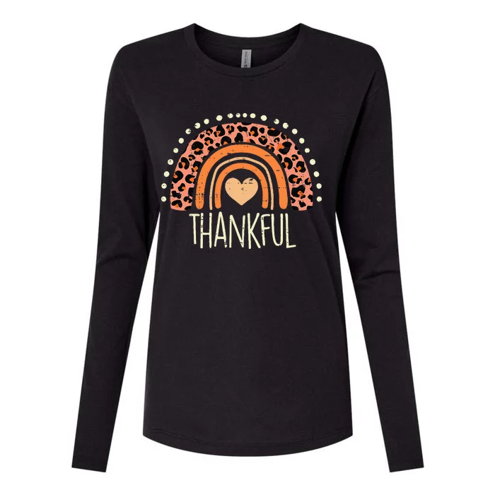 Leopard Rainbow Thankful Thanksgiving Teacher Women Womens Cotton Relaxed Long Sleeve T-Shirt