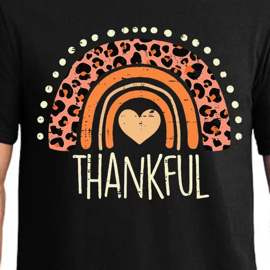 Leopard Rainbow Thankful Thanksgiving Teacher Women Pajama Set