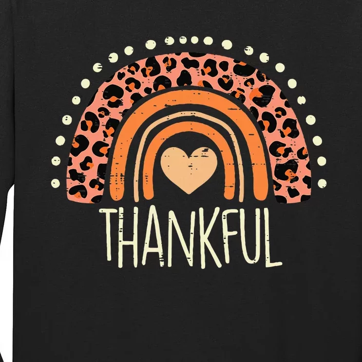 Leopard Rainbow Thankful Thanksgiving Teacher Women Tall Long Sleeve T-Shirt