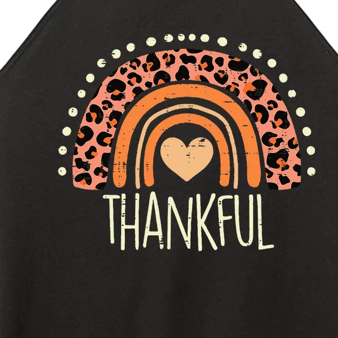 Leopard Rainbow Thankful Thanksgiving Teacher Women Women’s Perfect Tri Rocker Tank