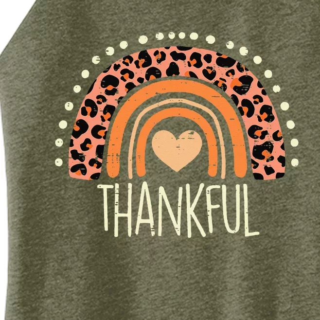 Leopard Rainbow Thankful Thanksgiving Teacher Women’s Perfect Tri Rocker Tank