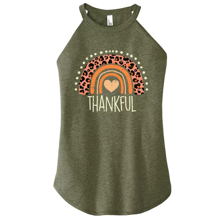 Leopard Rainbow Thankful Thanksgiving Teacher Women’s Perfect Tri Rocker Tank