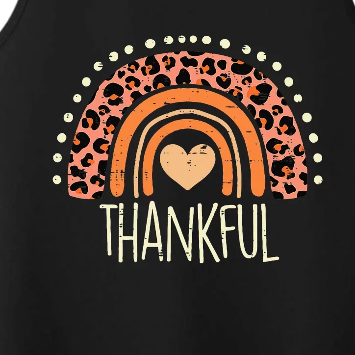 Leopard Rainbow Thankful Thanksgiving Teacher Performance Tank