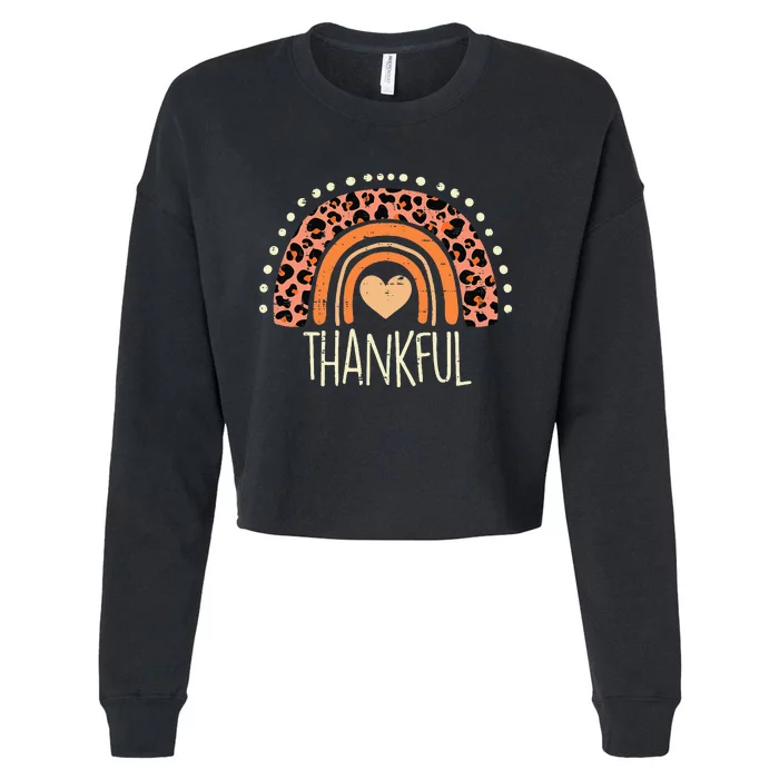 Leopard Rainbow Thankful Thanksgiving Teacher Cropped Pullover Crew