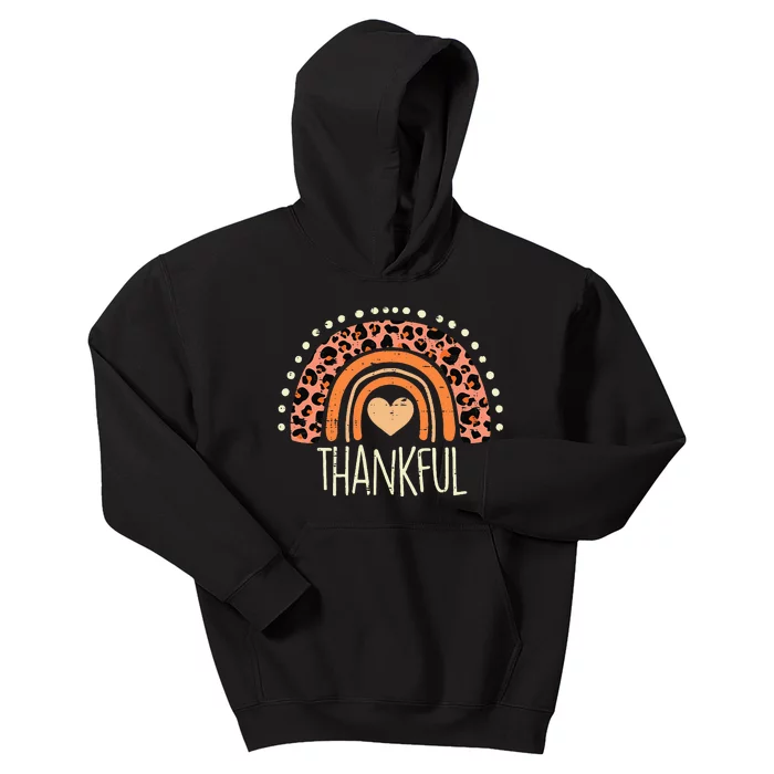 Leopard Rainbow Thankful Thanksgiving Teacher Kids Hoodie