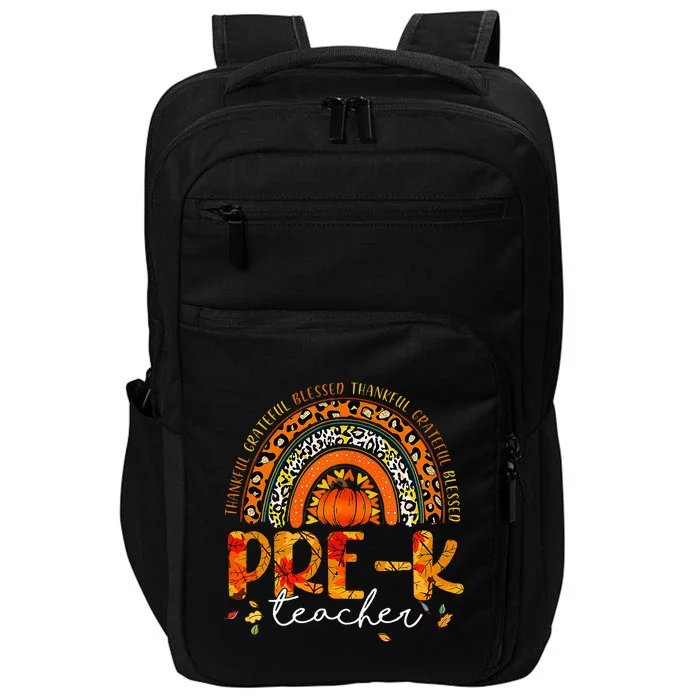 Leopard Rainbow Thankful Pre K Teacher Fall Thanksgiving Impact Tech Backpack