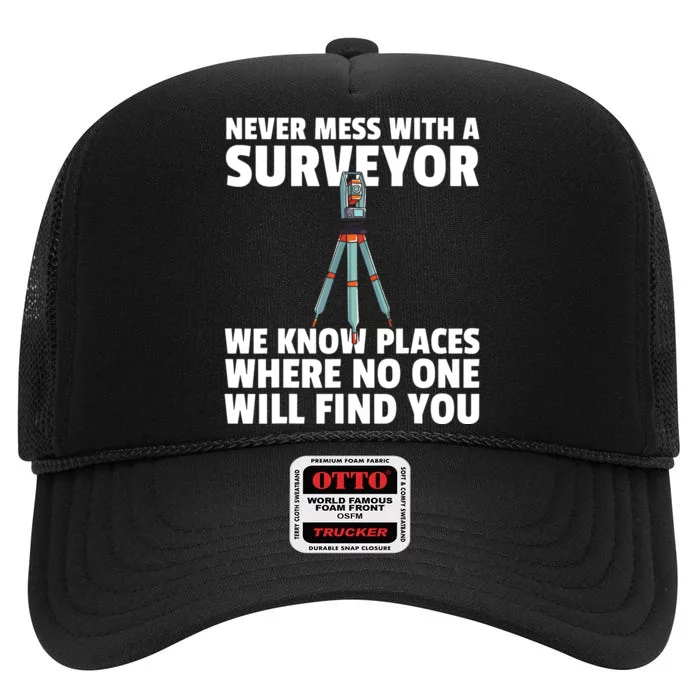 Land Recorder Technician Gift For Cartogropher Surveyor High Crown Mesh Trucker Hat